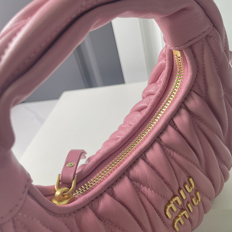 N品 MiuMiu ミュウミュウ ワンダー マテラッセレザー ホーボーバッグ 5BC153_N88_F0638_V_OOO ピンク ゴールド金具 激安優良店 - 画像 (4)