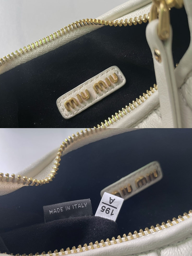 N品 MiuMiu ミュウミュウ ワンダー マテラッセレザー ホーボーバッグ 5BC153_N88_F0009_V_OOO ホワイト ゴールド金具 激安優良店 - 画像 (2)