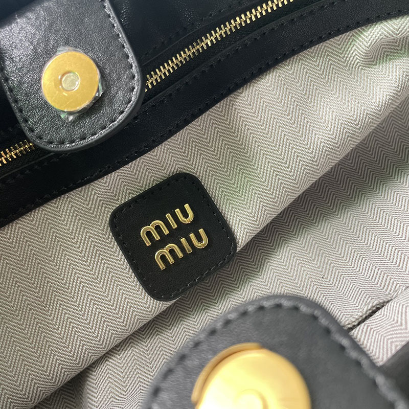 N品 MiuMiu ミュウミュウ ジョワ ナッパレザー バッグ 5BG289_2CSW_F0002_V_MOO ブラック ゴールド金具 激安優良店 - 画像 (2)