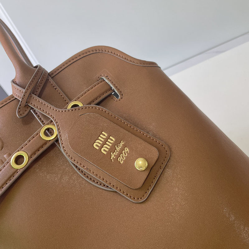 N品 MiuMiu ミュウミュウ アバンチュール ナッパレザー バッグ 5BG291_2BBL_F0316_V_OON ブラウン ゴールド金具 激安優良店 - 画像 (5)