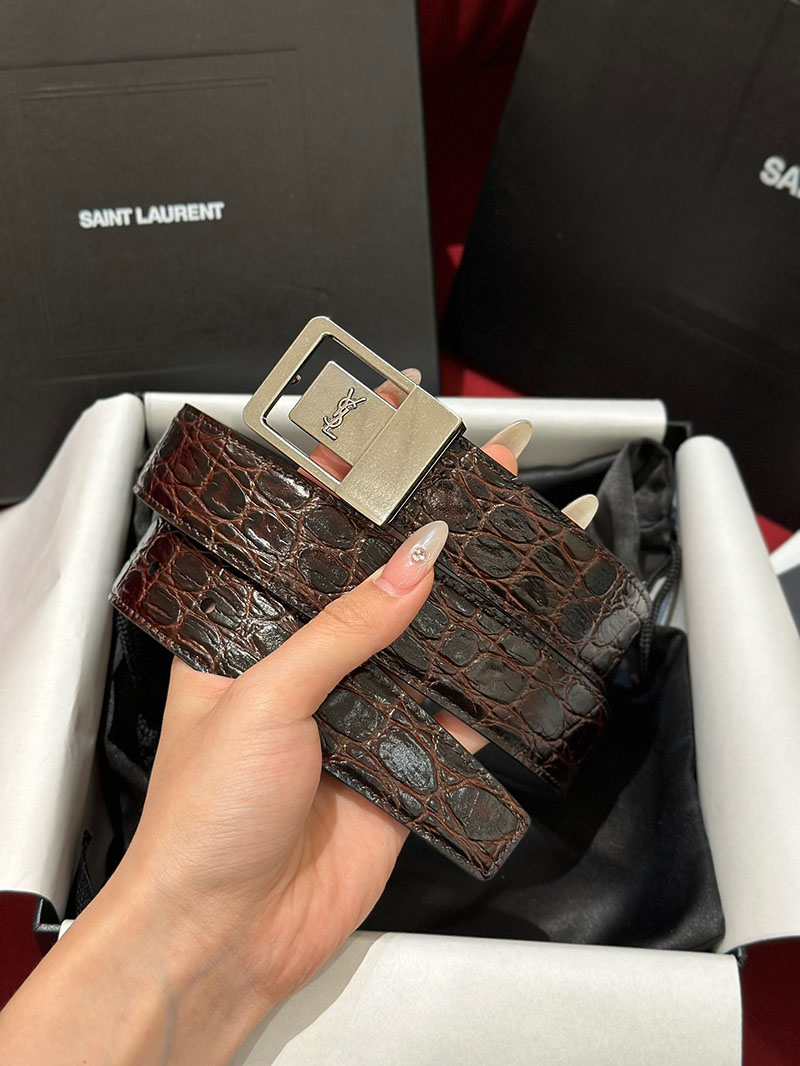 最高級サンローランスーパーコピー サンローランベルトコピーフィーメイルバックル ベルト PINE BROWN 7564991ZQ0X2188 カーフスキンレザー シルバー金具 - 画像 (6)