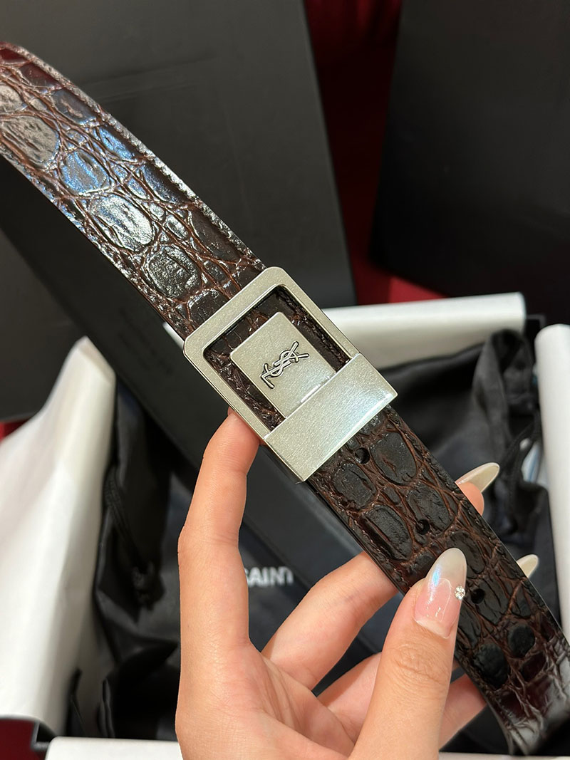 最高級サンローランスーパーコピー サンローランベルトコピーフィーメイルバックル ベルト PINE BROWN 7564991ZQ0X2188 カーフスキンレザー シルバー金具 - 画像 (4)