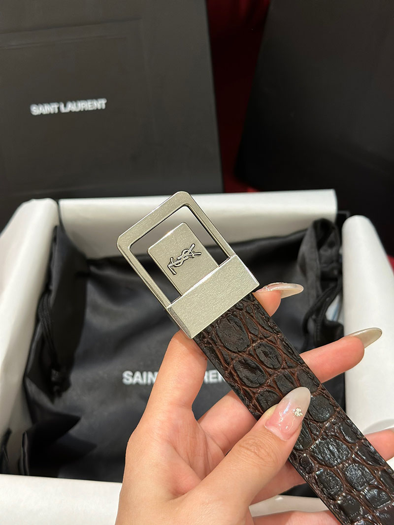 最高級サンローランスーパーコピー サンローランベルトコピーフィーメイルバックル ベルト PINE BROWN 7564991ZQ0X2188 カーフスキンレザー シルバー金具 - 画像 (2)
