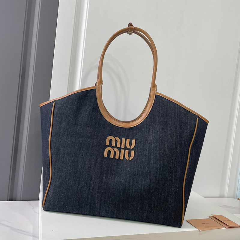 N品 MiuMiu ミュウミュウ IVY デニム バッグ 5BG286_2CRR_F0S30_V_OOO ブルー/ブラウン ゴールド金具 激安優良店 - 画像 (9)