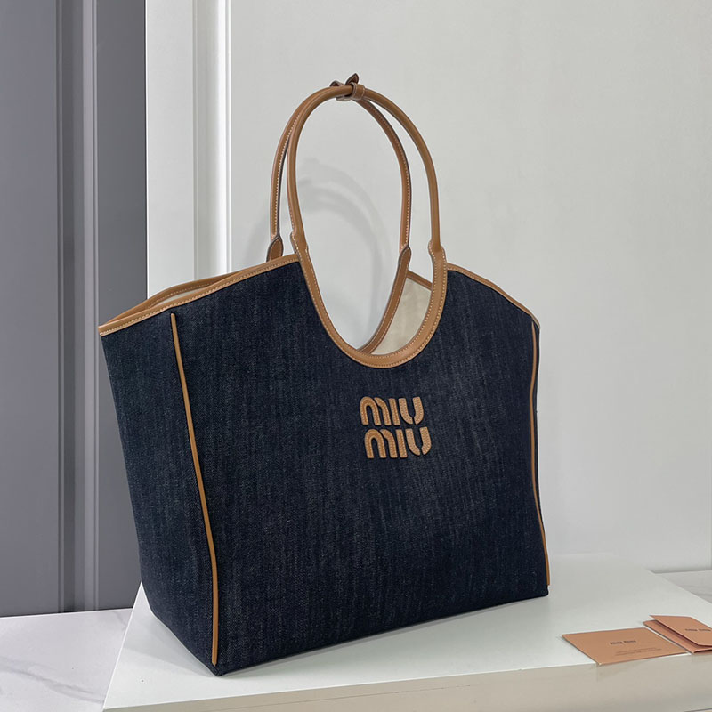 N品 MiuMiu ミュウミュウ IVY デニム バッグ 5BG286_2CRR_F0S30_V_OOO ブルー/ブラウン ゴールド金具 激安優良店 - 画像 (7)