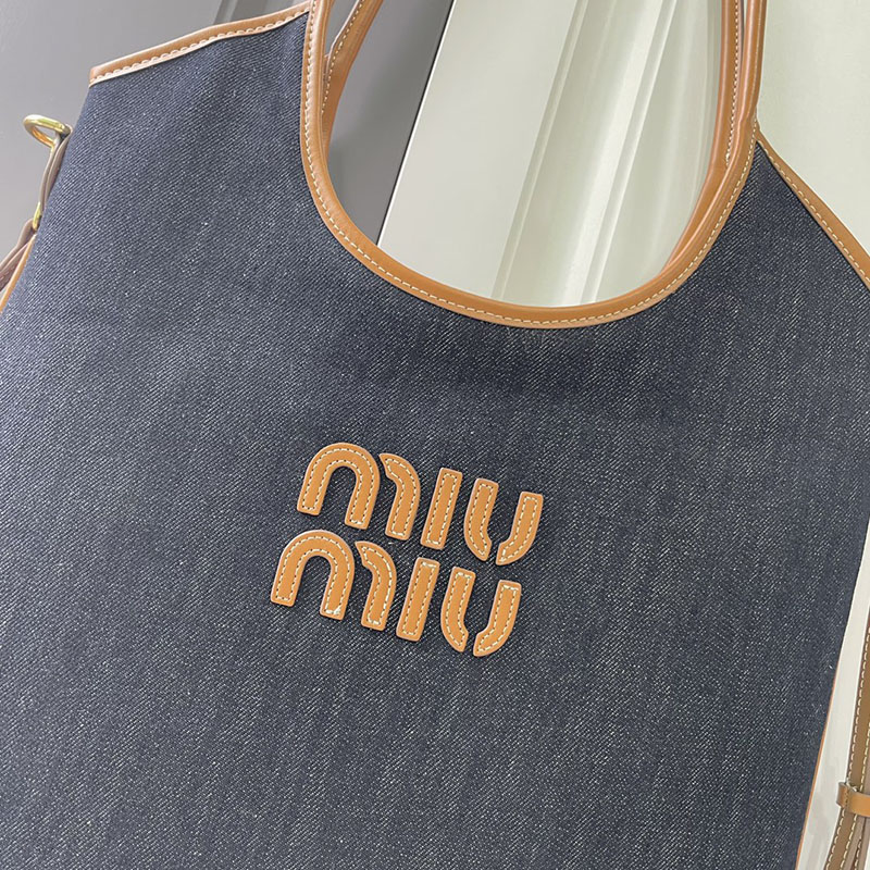 N品 MiuMiu ミュウミュウ IVY コーデュロイ ショッピングバッグ 5BG231_2F81_F0S30_V_MLN ブルー/ブラウン ゴールド金具 激安優良店 - 画像 (6)