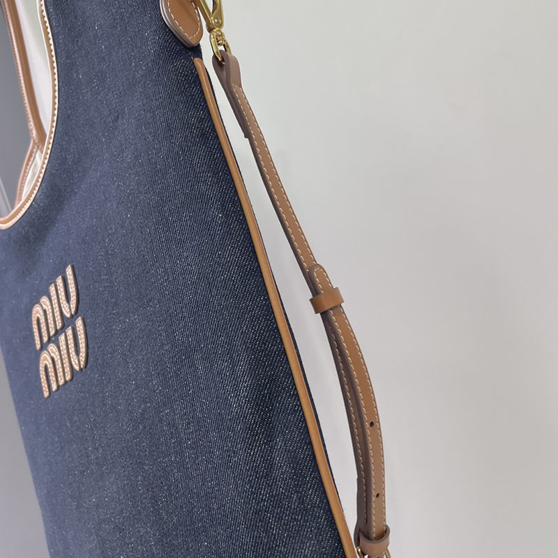N品 MiuMiu ミュウミュウ IVY コーデュロイ ショッピングバッグ 5BG231_2F81_F0S30_V_MLN ブルー/ブラウン ゴールド金具 激安優良店 - 画像 (5)