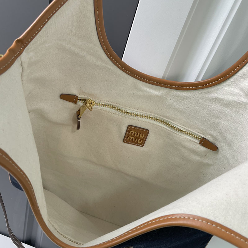 N品 MiuMiu ミュウミュウ IVY コーデュロイ ショッピングバッグ 5BG231_2F81_F0S30_V_MLN ブルー/ブラウン ゴールド金具 激安優良店 - 画像 (3)