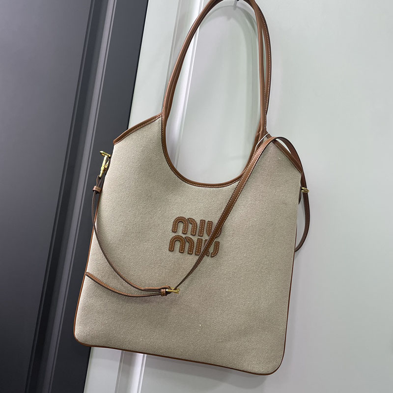 N品 MiuMiu ミュウミュウ IVY コーデュロイ ショッピングバッグ 5BG231_2F81_F0354_V_MLN ベージュ/ブラウン ゴールド金具 激安優良店 - 画像 (9)