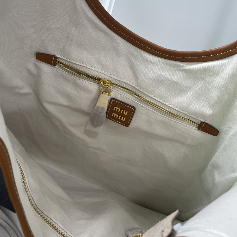 N品 MiuMiu ミュウミュウ IVY コーデュロイ ショッピングバッグ 5BG231_2F81_F0354_V_MLN ベージュ/ブラウン ゴールド金具 激安優良店 - 画像 (3)