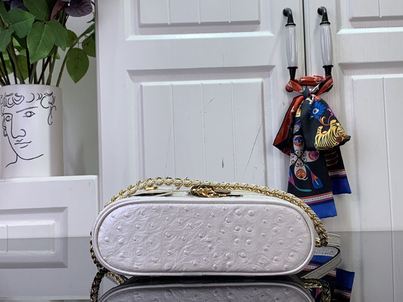ルイヴィトン ポーチ 新作 Vanity Chain Pouch ホワイト N85911 Ostrich leather ゴールド金具 ミニバッグ 人気 - 画像 (7)
