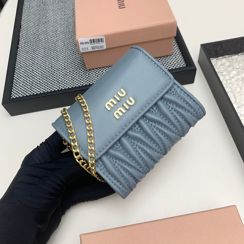 最高級MiuMiuスーパーコピー ミュウミュウ財布コピー ウォレットバッグ チェーン ショルダー財布 ライトブルー 5MT013_N88_F0637 レディース 人気 - 画像 (8)