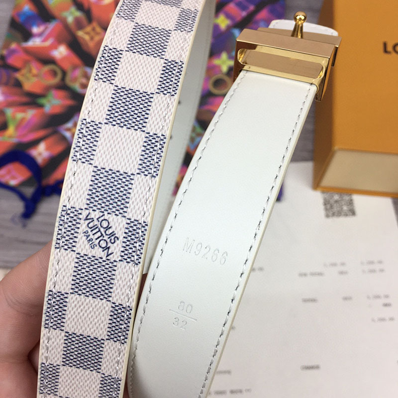 ルイヴィトン ベルト・イニシャル 25MM ホワイト ダミエ・アズール キャンバス ゴールド金具 2410634 レディース人気 - 画像 (4)