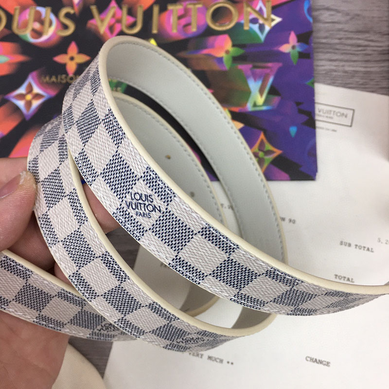 ルイヴィトン ベルト・イニシャル 25MM ホワイト ダミエ・アズール キャンバス ゴールド金具 2410634 レディース人気 - 画像 (3)