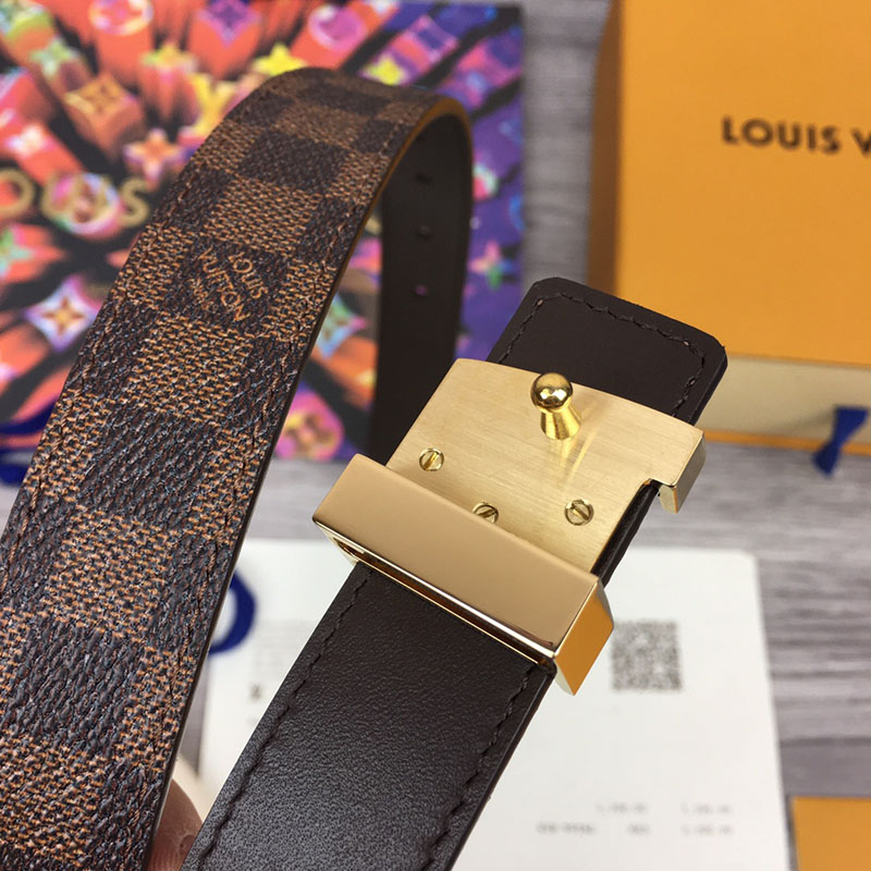 ルイヴィトン ベルト・イニシャル 25MM ブラウン ダミエ・エベヌ キャンバス ゴールド金具 2410637 レディース人気 - 画像 (4)