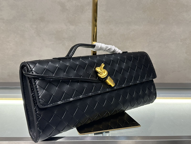 N品 Bottega Veneta ボッテガ・ヴェネタ アンディアーモ クラッチバッグ ブラック 741511VCPP31019 ラムスキン、カーフ ゴールド金具 激安優良店 - 画像 (5)