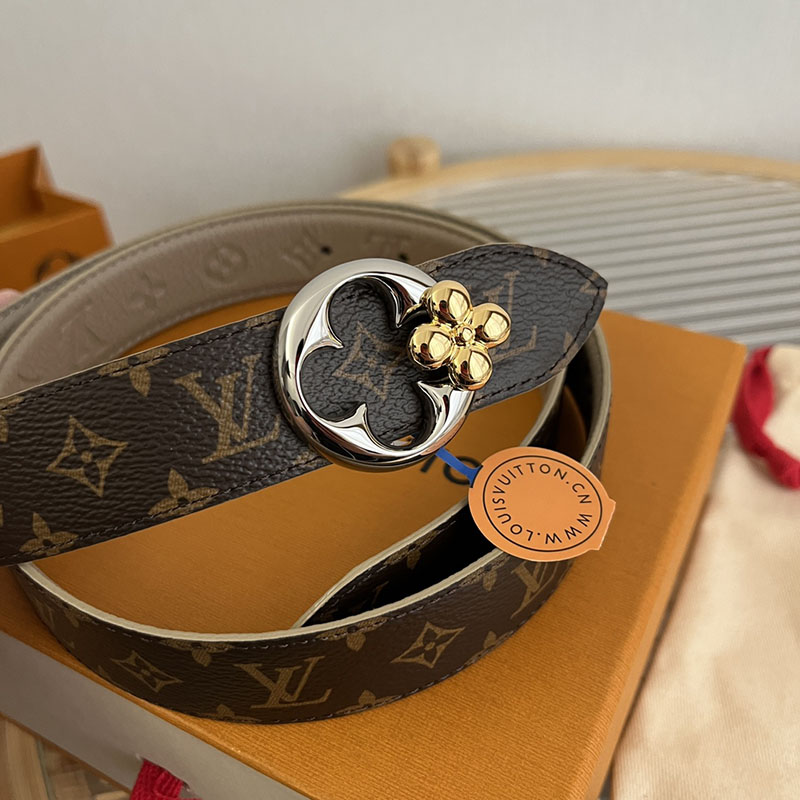 ルイヴィトン ベルト・フラワーグラム 30MM リバーシブル ブラウン トゥルトレール モノグラム・キャンバス シルバー金具 ヴィトン ベルト 安い レディース 2410648 - 画像 (2)