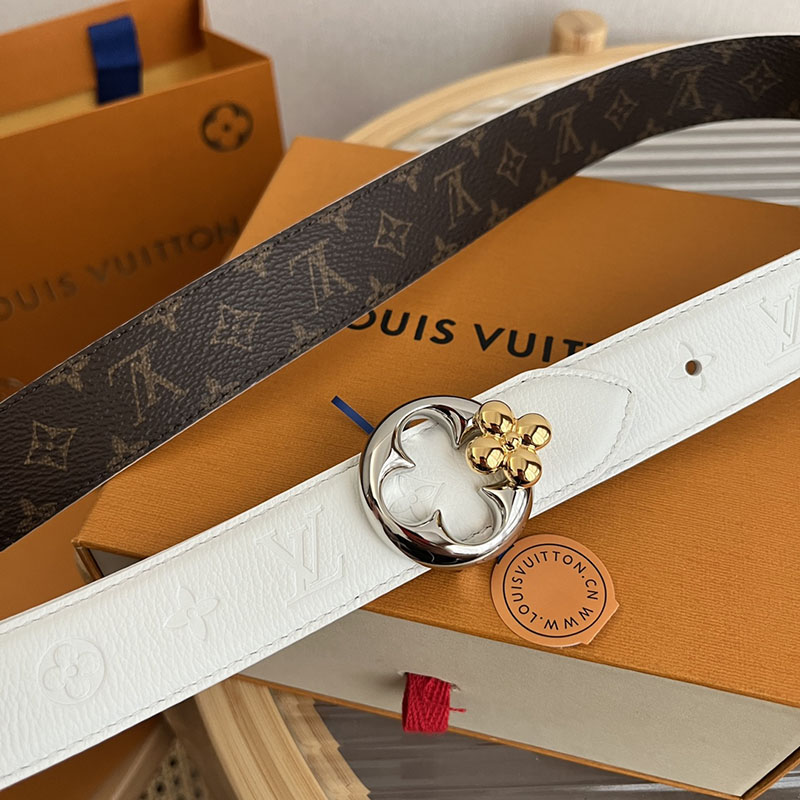 ルイヴィトン ベルト・フラワーグラム 30MM リバーシブル ブラウン ホワイト モノグラム・キャンバス シルバー金具 ヴィトン ベルト 安い レディース 2410649 - 画像 (8)