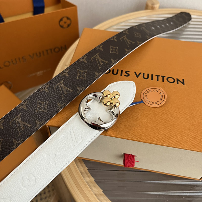 ルイヴィトン ベルト・フラワーグラム 30MM リバーシブル ブラウン ホワイト モノグラム・キャンバス シルバー金具 ヴィトン ベルト 安い レディース 2410649 - 画像 (7)