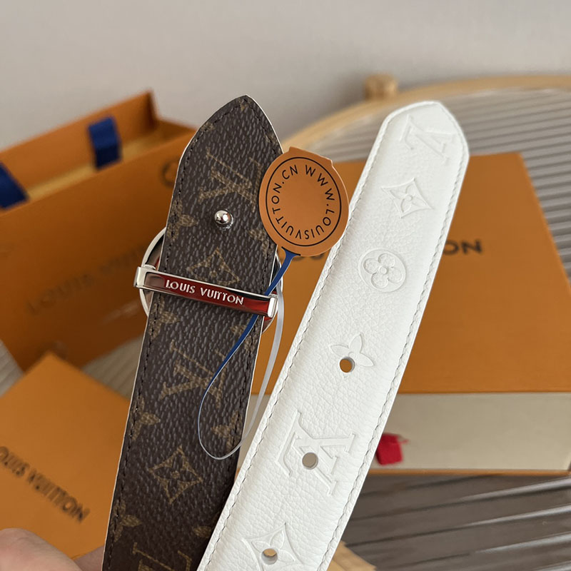 ルイヴィトン ベルト・フラワーグラム 30MM リバーシブル ブラウン ホワイト モノグラム・キャンバス シルバー金具 ヴィトン ベルト 安い レディース 2410649 - 画像 (5)
