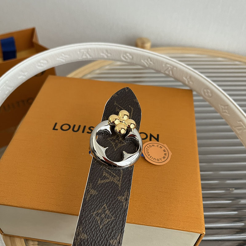ルイヴィトン ベルト・フラワーグラム 30MM リバーシブル ブラウン ホワイト モノグラム・キャンバス シルバー金具 ヴィトン ベルト 安い レディース 2410649 - 画像 (2)