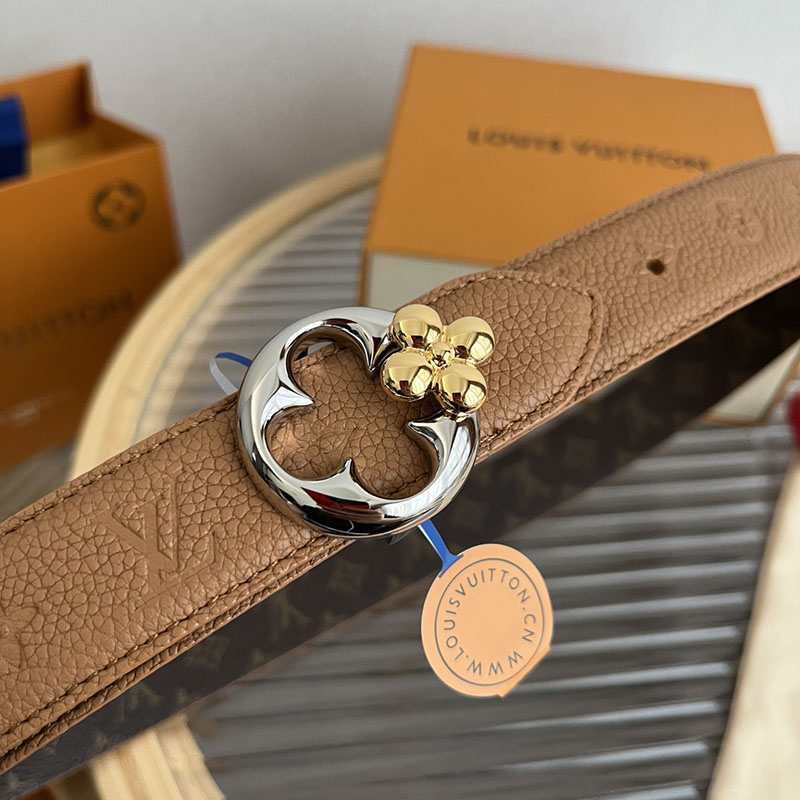 ルイヴィトン ベルト・フラワーグラム 30MM リバーシブル ブラウン コニャック モノグラム・キャンバス シルバー金具 ヴィトン ベルト 安い レディース 2410650 - 画像 (9)