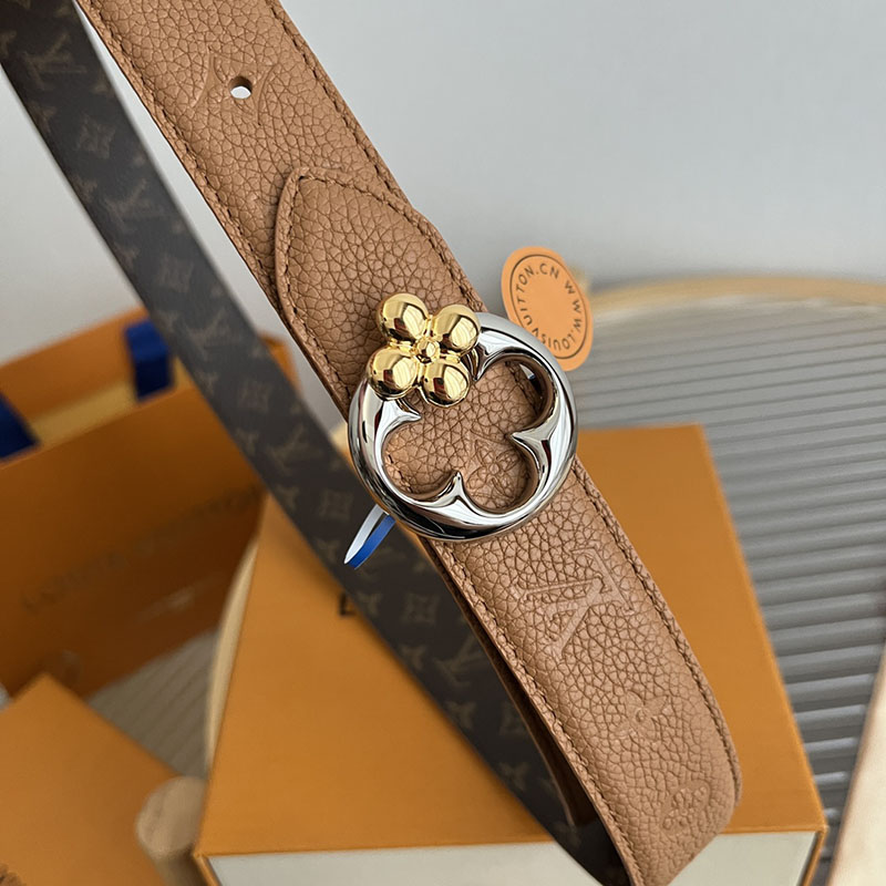 ルイヴィトン ベルト・フラワーグラム 30MM リバーシブル ブラウン コニャック モノグラム・キャンバス シルバー金具 ヴィトン ベルト 安い レディース 2410650 - 画像 (8)