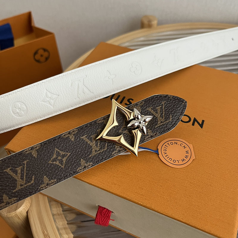 ルイヴィトン ベルト・フラワーグラム 30MM リバーシブル ブラウン ホワイト モノグラム・キャンバス ゴールド金具 ヴィトン ベルト 安い レディース 2410652 - 画像 (3)