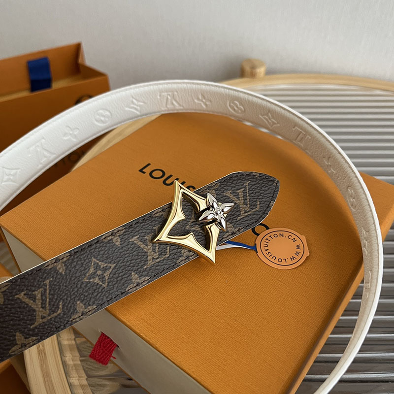 ルイヴィトン ベルト・フラワーグラム 30MM リバーシブル ブラウン ホワイト モノグラム・キャンバス ゴールド金具 ヴィトン ベルト 安い レディース 2410652 - 画像 (2)
