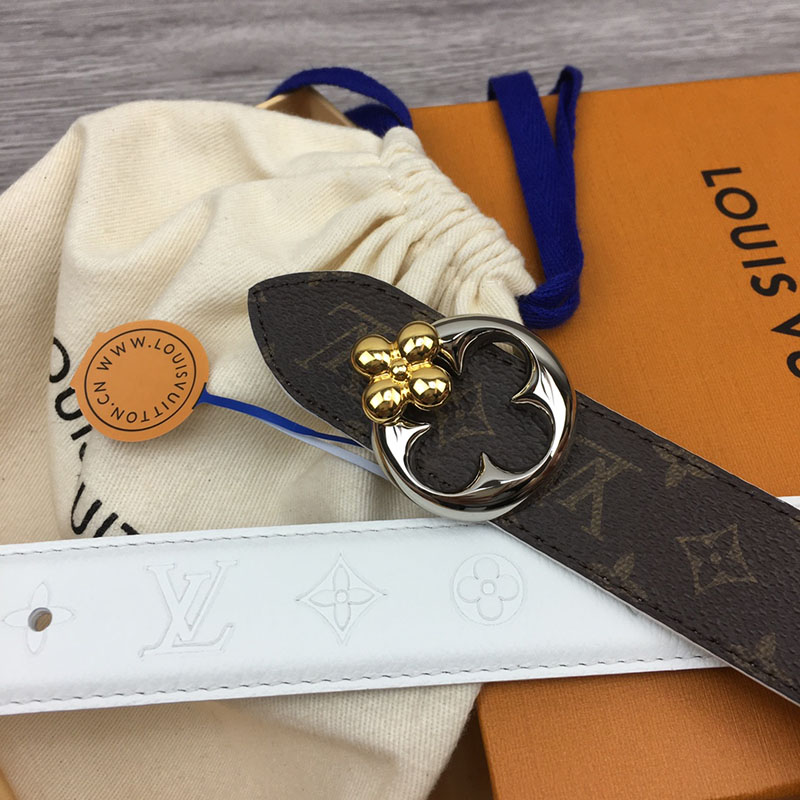 ルイヴィトン ベルト・フラワーグラム 30MM リバーシブル ブラウン ホワイト モノグラム・キャンバス シルバー金具 ベルト レディース 人気 2410658 - 画像 (2)