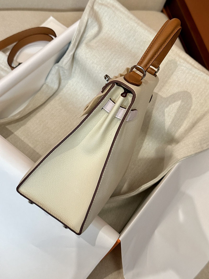 最高級エルメススーパーコピー ケリー25コピー ケリー25 パーソナル 外縫い クレxモーヴペール エプソン シルバー金具 - 画像 (3)