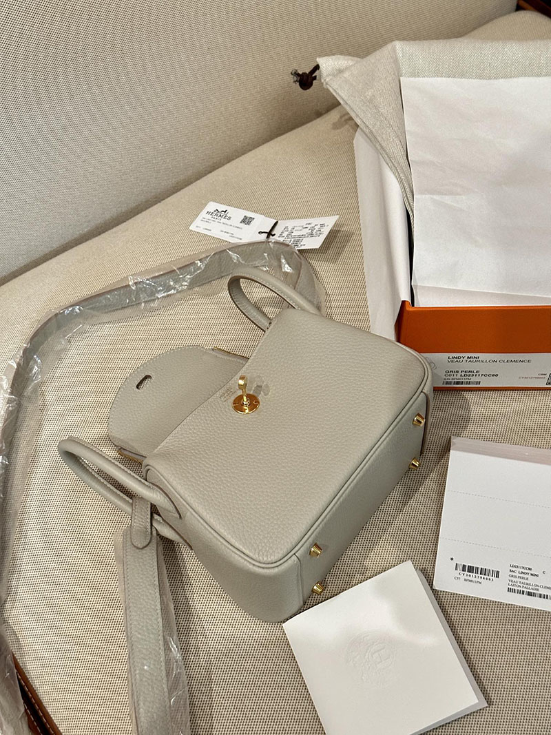 最高級エルメススーパーコピー リンディミニコピー ミニリンディ パールグレー トリヨンクレマンス ゴールド金具 - 画像 (8)