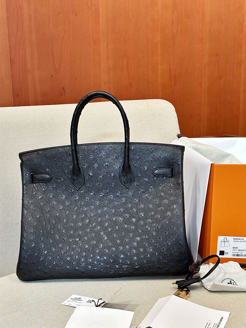 最高級エルメススーパーコピー バーキン35コピー バーキン35 黒 ブラック オーストリッチ ゴールド金具 - 画像 (2)