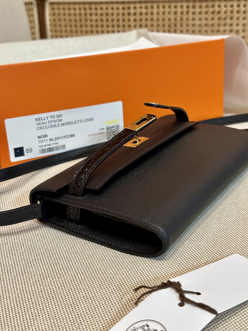 最高級エルメススーパーコピー ケリートゥーゴーコピー 長財布 ケリーウォレット ロング トゥーゴー 黒 ブラック ヴォーエプソンxクロコダイル アリゲーターマット ゴールド金具 - 画像 (5)