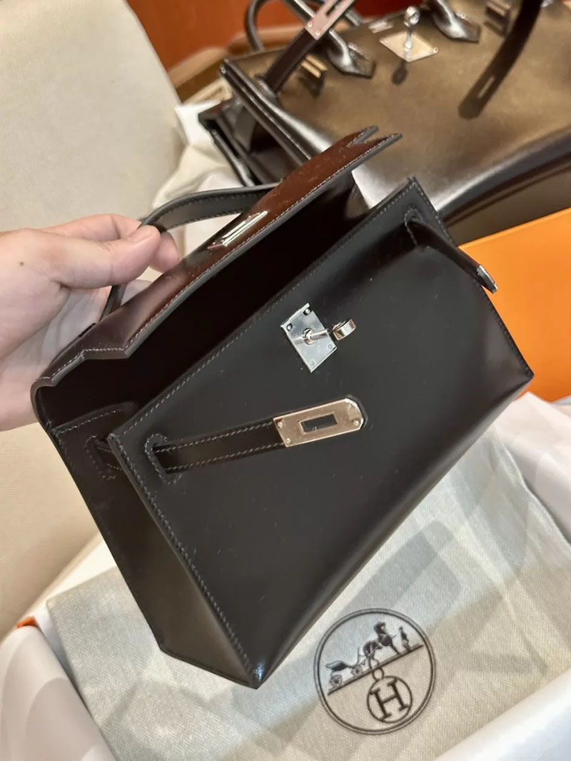 エルメス ポシェットケリー 斜めがけ ポシェットケリー 黒 ブラック ボックスカーフ シルバー金具 2412026 - 画像 (7)