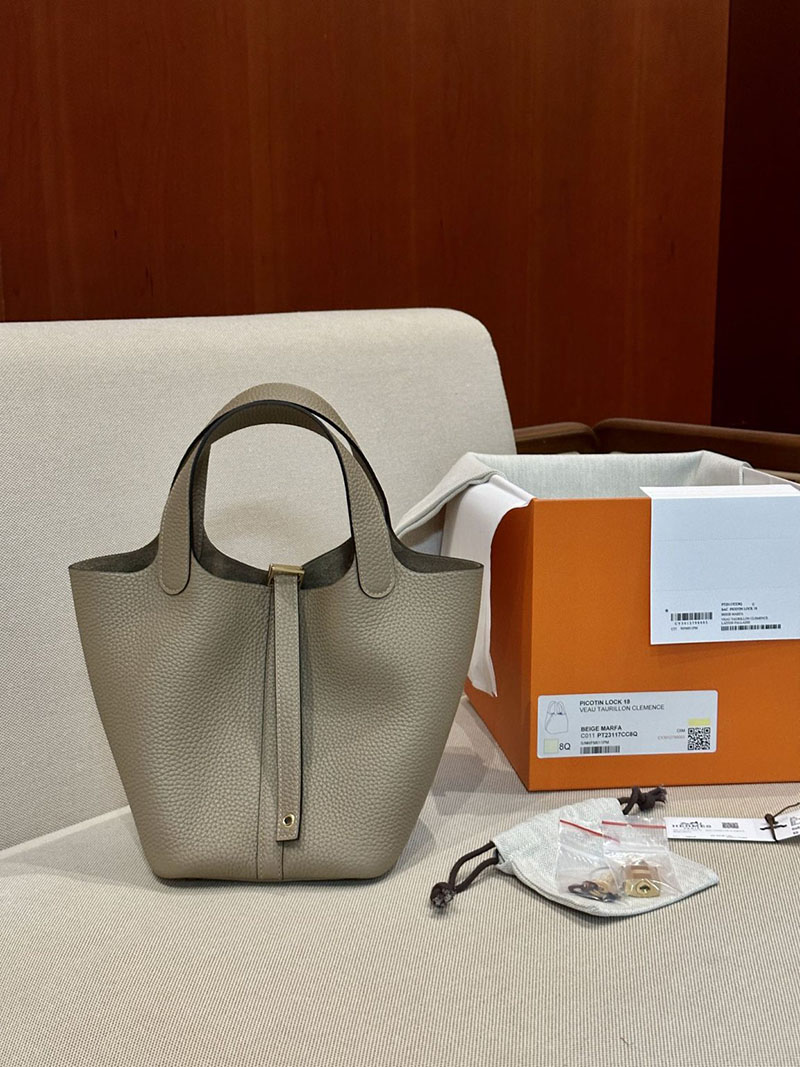 エルメス ハンドバッグ ピコタン pm 定価 ピコタンロック 18 PM ベージュマルファ トリヨンクレマンス ゴールド金具 2412041 - 画像 (7)