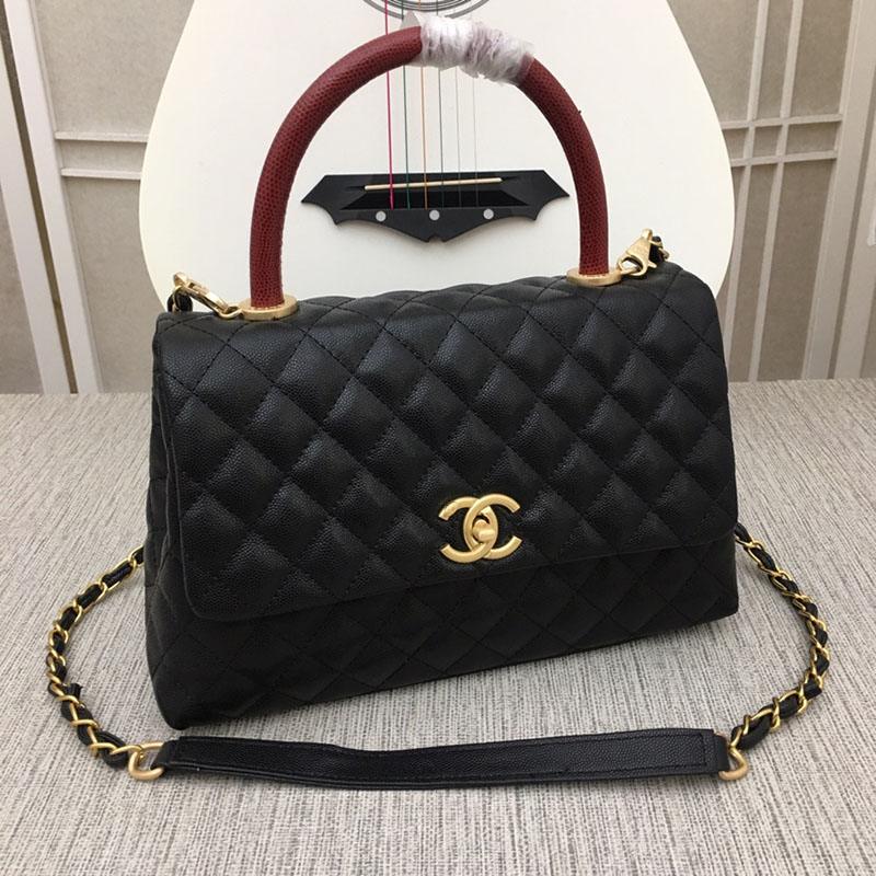 最高級シャネルスーパーコピー シャネルバッグコピー ラージトップハンドルフラップバッグ 黒 (ブラック)/ボルドー A92992 キャビアスキン ゴールド金具 2411219 - 画像 (8)
