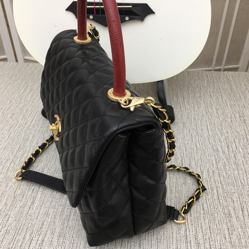 最高級シャネルスーパーコピー シャネルバッグコピー ラージトップハンドルフラップバッグ 黒 (ブラック)/ボルドー A92992 キャビアスキン ゴールド金具 2411219 - 画像 (6)