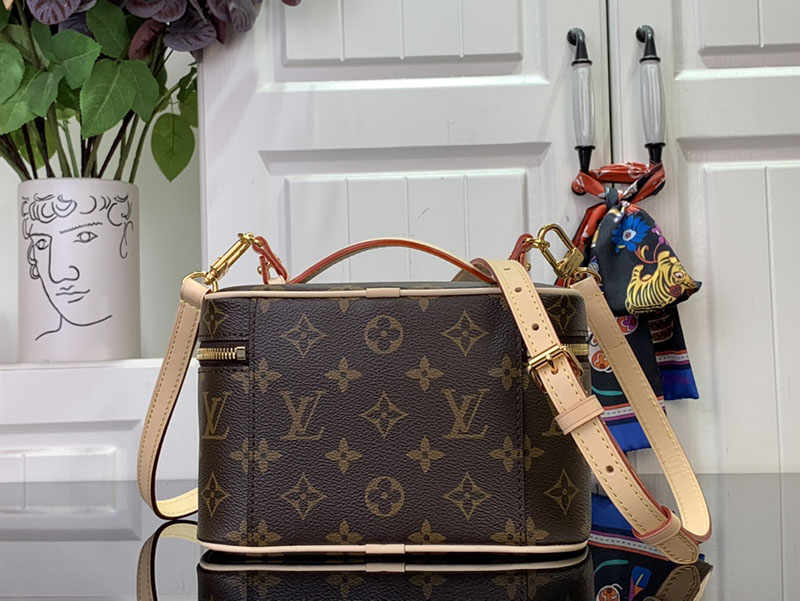 ルイヴィトン 化粧品ポーチ 人気 ニース・ミニ ブラウン M44495 モノグラム・キャンバス ゴールド金具 - 画像 (7)