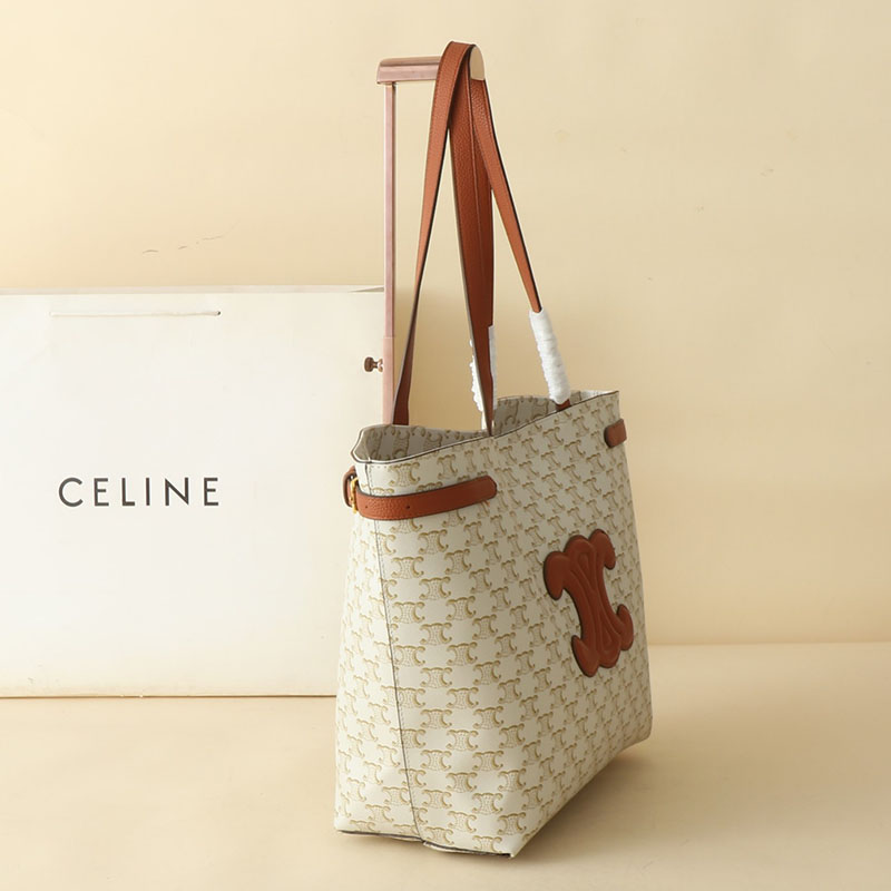 N品 セリーヌ バッグ 人気 ランキング CELINE トートバッグ 人気 ミディアム カバ アナイス キュイル トリオンフ 116853ENY.01BC ホワイト ゴールド金具 - 画像 (8)