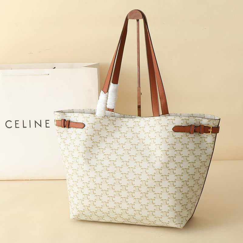 N品 セリーヌ バッグ 人気 ランキング CELINE トートバッグ 人気 ミディアム カバ アナイス キュイル トリオンフ 116853ENY.01BC ホワイト ゴールド金具 - 画像 (7)