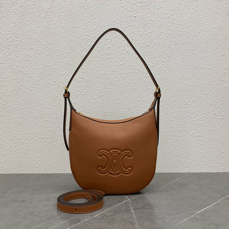 N品 セリーヌ バッグ 人気 ランキング CELINE ホーボーバッグ スモール エロイズ キュイル トリオンフ バッグ 117253FLH.04LU タン ゴールド金具 - 画像 (5)