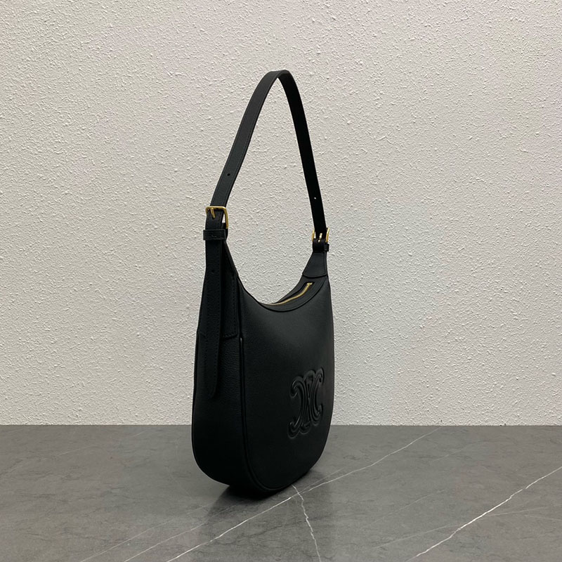 N品 セリーヌ バッグ 人気 ランキング CELINE ホーボーバッグ スモール エロイズ キュイル トリオンフ バッグ 117253FLH.38NO ブラック ゴールド金具 - 画像 (4)