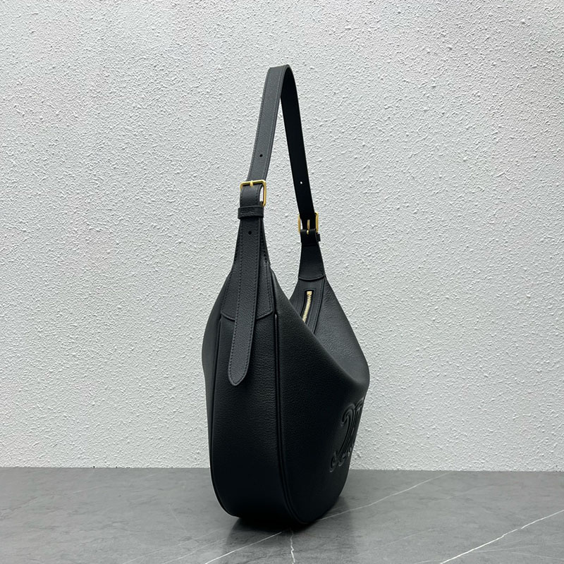 N品 セリーヌ バッグ 人気 ランキング CELINE ホーボーバッグ ミディアム エロイズ キュイル トリオンフ バッグ 114713FLH.38NO ブラック ゴールド金具 - 画像 (6)