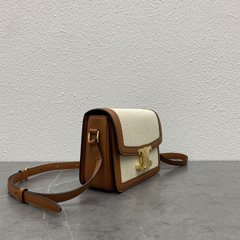 N品 セリーヌ バッグ 人気 ランキング CELINE ショルダーバッグ 人気 ティーン トリオンフ バッグ 188882EGC.02NT ナチュラル/タン ゴールド金具 - 画像 (6)