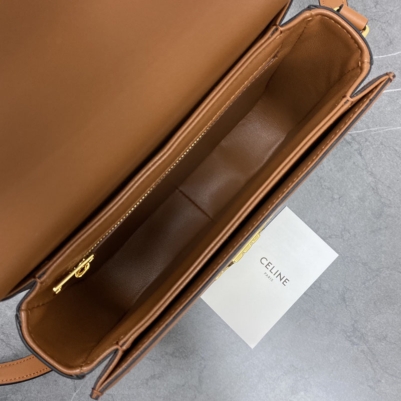 N品 セリーヌ バッグ 人気 ランキング CELINE ショルダーバッグ 人気 ティーン トリオンフ バッグ 188882EGC.02NT ナチュラル/タン ゴールド金具 - 画像 (2)
