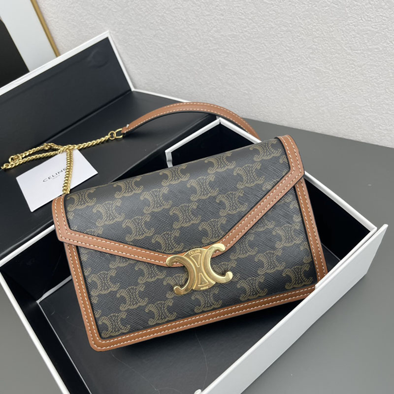 N品 セリーヌ バッグ 人気 ランキング CELINE チェーンウォレット マーゴ 10L462DQB.04LU タン ゴールド金具 - 画像 (2)