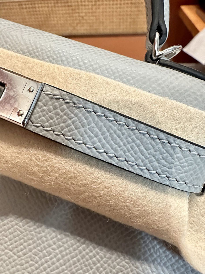 エルメスケリーバッグ ケリーミニ2 定価 ケリーミニ 20 外縫い ブルーグラシエ スイフト シルバー金具 2412104 - 画像 (8)