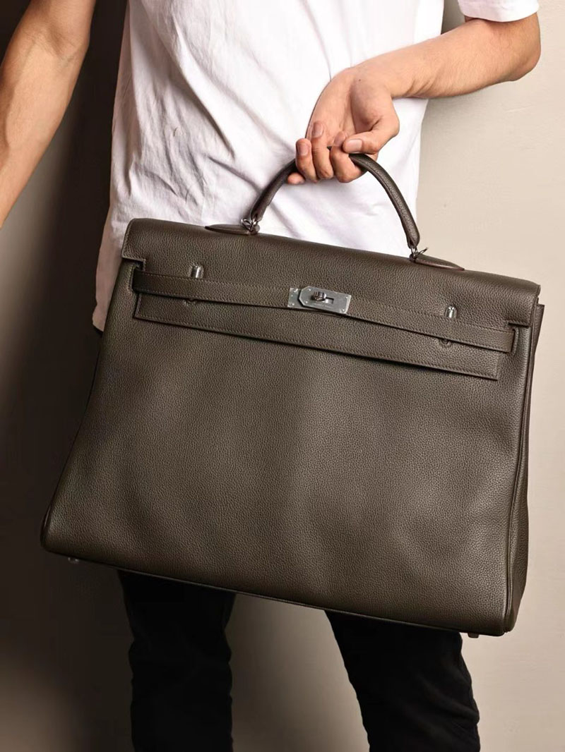 エルメス ケリー50 定価 HERMES ケリー50 メンズ ヴェールドグリ トゴ シルバー金具 2412185 - 画像 (2)