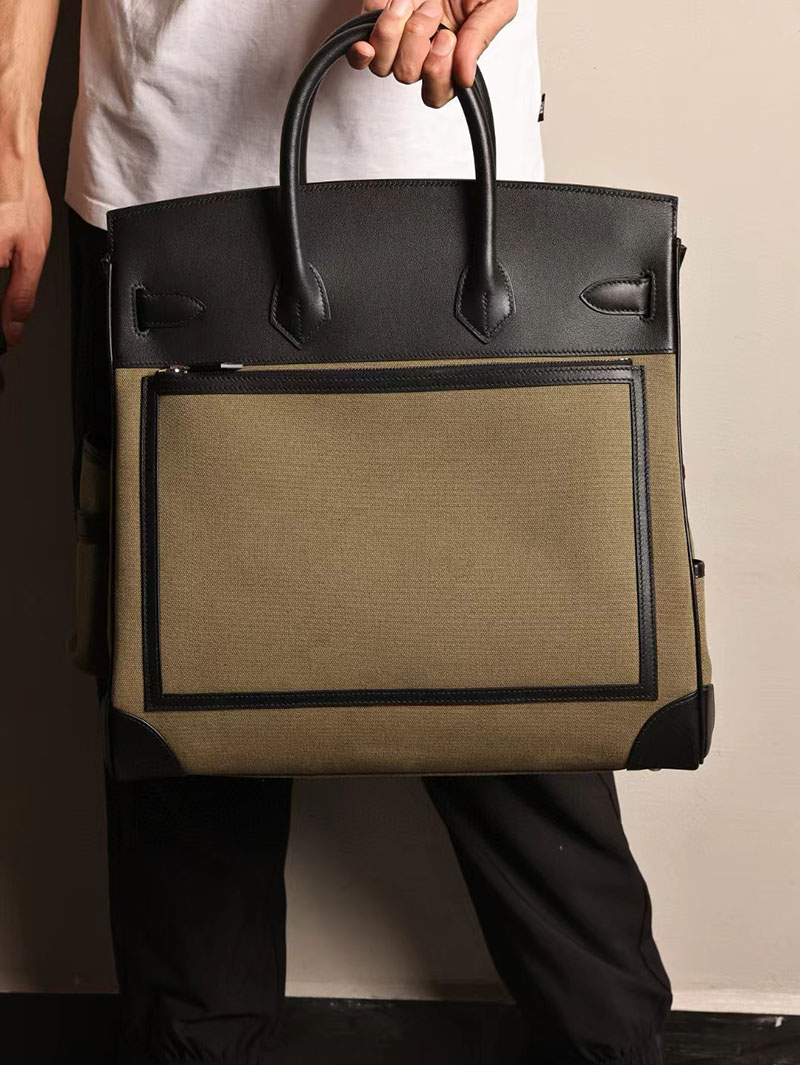 エルメス オータクロア 40cm カーゴ 黒 ブラック トワルアッシュ×エヴァーカーフ シルバー金具 2412192 - 画像 (7)